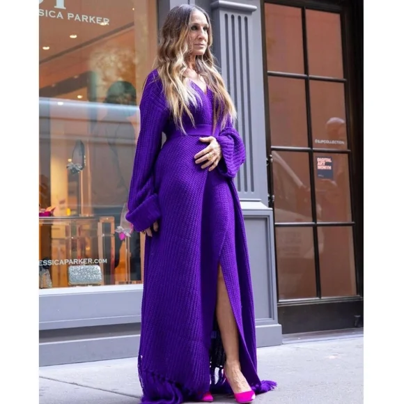 HANIFA MIYA KNIT CARDIGAN DRESS IN EGGPLANT /PLUM - Picture 10 of 11